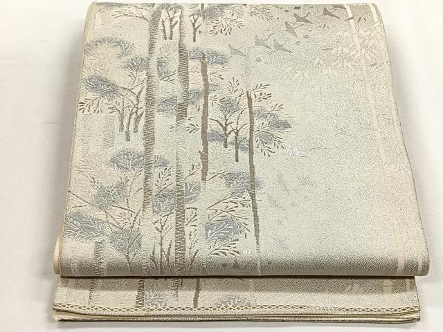 平和屋着物◎六通柄袋帯 樹林飛鶴文 銀糸 正絹 逸品 CABH7427yk