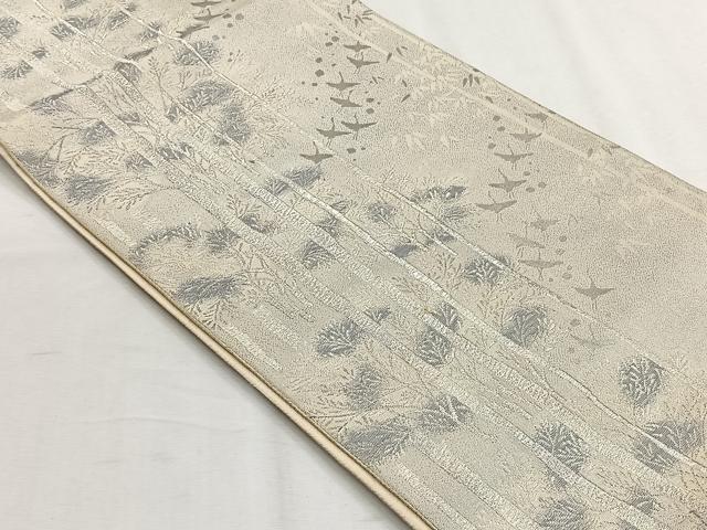 平和屋着物◎六通柄袋帯 樹林飛鶴文 銀糸 正絹 逸品 CABH7427yk
