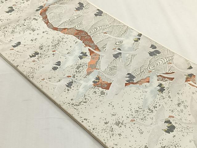 平和屋着物◎六通柄袋帯 流水飛鶴文 金銀糸 正絹 逸品 CABH7434yk