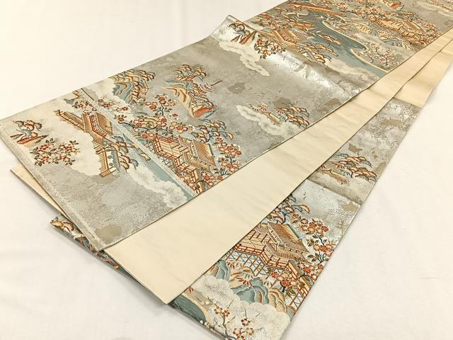 平和屋着物◎六通柄袋帯 唐彩箔 京洛唐山 銀糸 正絹 逸品 CABH7449yk