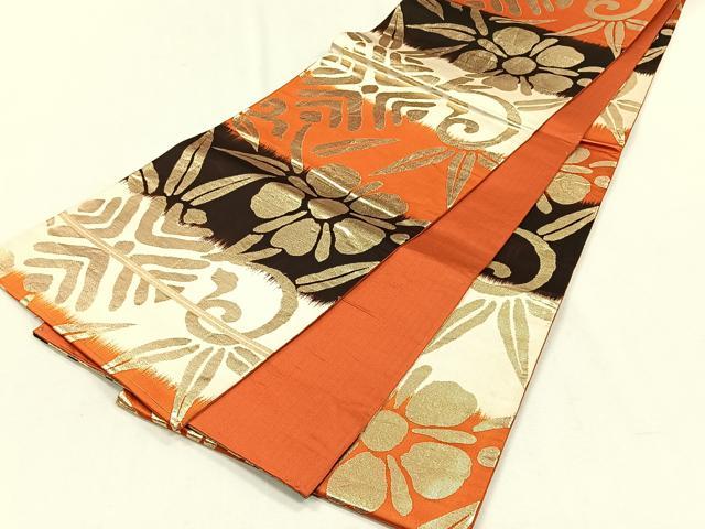 平和屋着物◎全通柄袋帯 花唐草文 金糸 正絹 逸品 CABH7454yk