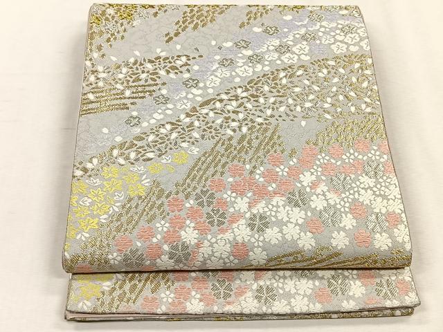 平和屋着物◎六通柄袋帯 草花文 金銀糸 正絹 逸品 CABH7455yk