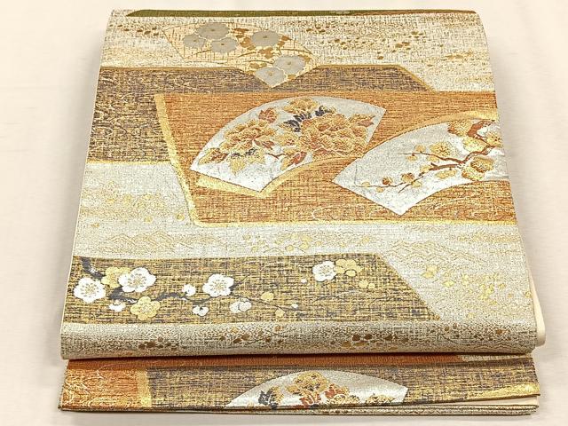 平和屋着物◎六通柄袋帯 地紙草花文 金銀糸 正絹 逸品 CABH7457yk