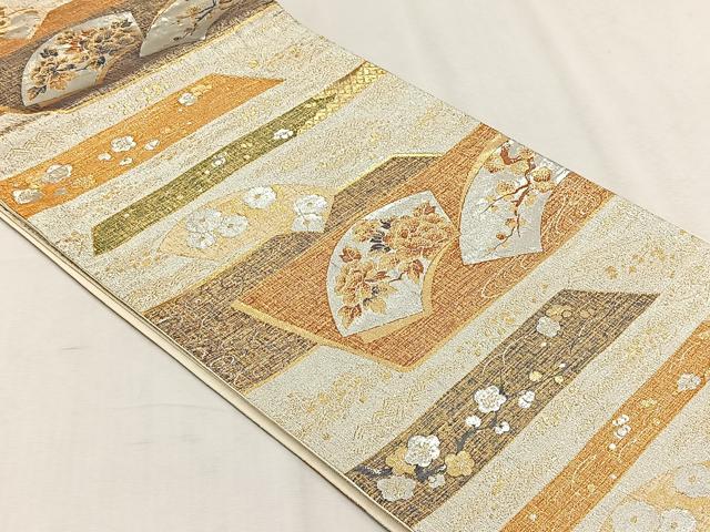 平和屋着物◎六通柄袋帯 地紙草花文 金銀糸 正絹 逸品 CABH7457yk