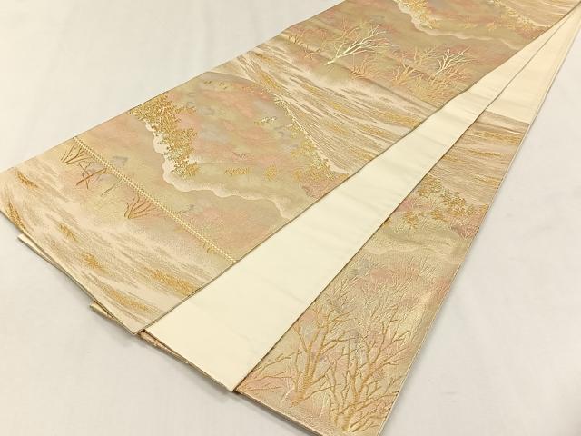 平和屋着物◎六通柄袋帯 遠山樹林文 金糸 正絹 逸品 CABH7460yk