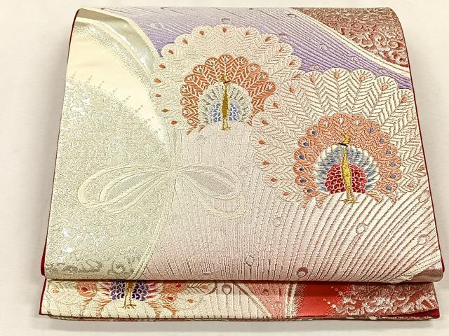 平和屋着物◎六通柄袋帯 唐織 孔雀花文 金銀糸 正絹 逸品 CABH7468yk