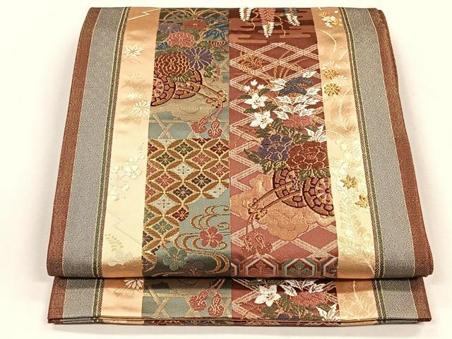 平和屋着物◎両面 六通柄袋帯 唐織 松竹梅 花車 金糸 正絹 逸品 CABH7471yk