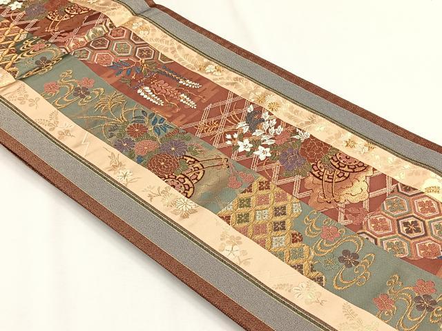平和屋着物◎両面 六通柄袋帯 唐織 松竹梅 花車 金糸 正絹 逸品 CABH7471yk