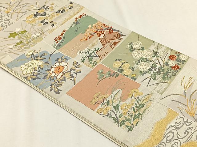 平和屋着物◎六通柄袋帯 色紙花競 金銀糸 正絹 逸品 CABH7474yk