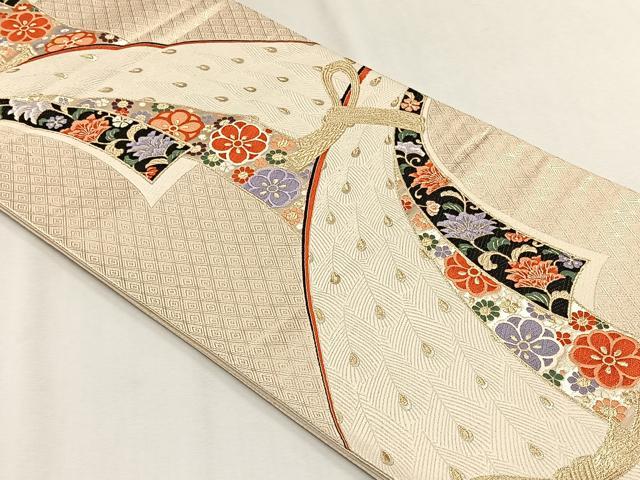平和屋着物◎六通柄袋帯 唐織 九百錦 束ね熨斗花文 金糸 正絹 逸品 CABH7479yk