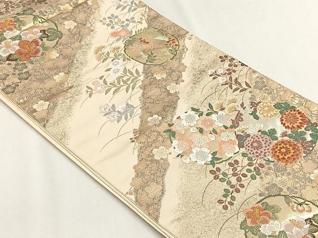 平和屋着物◎六通柄袋帯 唐織 草花丸文 金銀糸 正絹 逸品 CABH7480yk