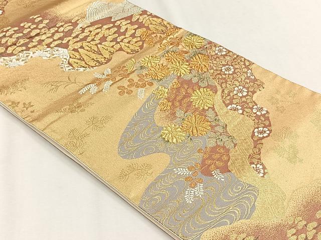 平和屋着物◎六通柄袋帯 経金錦 流水花唐草文 本うるし箔 正絹 逸品 CABH7485yk