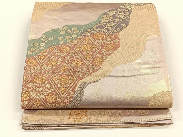 平和屋着物◎六通柄袋帯 流水花唐草文 金糸 正絹 逸品 CABH7487yk