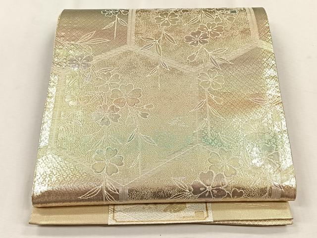 平和屋着物◎六通柄袋帯 亀甲花文 金糸 証紙付き 正絹 逸品 未使用 CABH7490yk