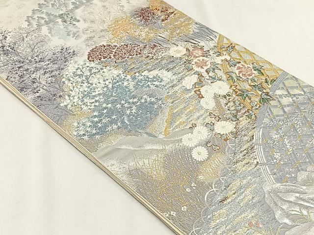 平和屋着物◎六通柄袋帯 九百錦 高原有情 銀糸 正絹 逸品 CABH7501yk
