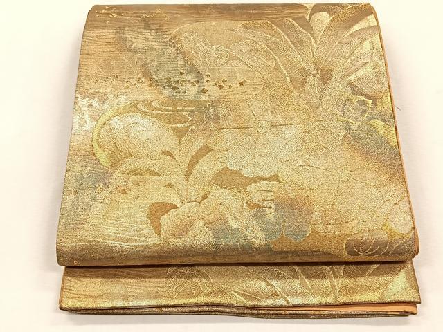 平和屋着物◎六通柄袋帯 菊 金糸 正絹 逸品 CABH7513yk