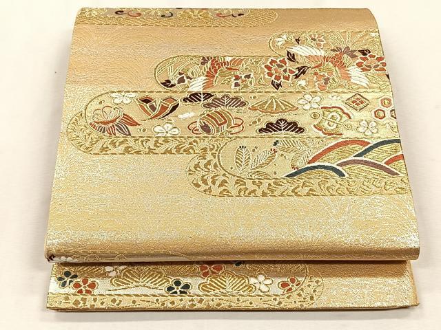 平和屋着物◎六通柄袋帯 エ霞花鳥文 金銀糸 正絹 逸品 CABH7514yk