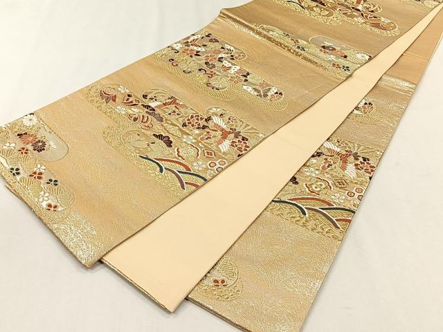 平和屋着物◎六通柄袋帯 エ霞花鳥文 金銀糸 正絹 逸品 CABH7514yk
