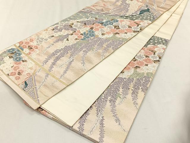 平和屋着物◎六通柄袋帯 唐織 九百錦 菊寿孔雀文 金糸 正絹 逸品 CABH7516yk