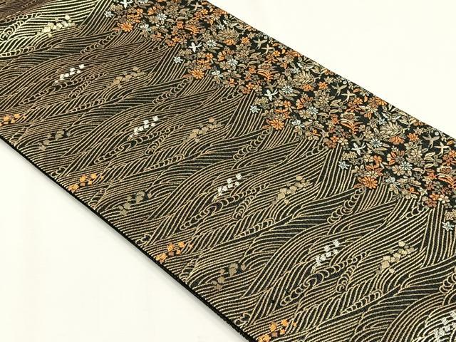 平和屋着物◎六通柄袋帯 流水花鳥文 金糸 正絹 逸品 未使用 CABH7518yk
