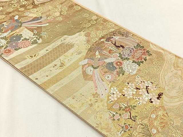 平和屋着物◎六通柄袋帯 唐織 蒔絵 金糸 正絹 逸品 CABH7519yk