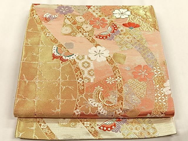 平和屋着物◎西陣の名門織元 いづくら謹製 六通柄袋帯 花蝶文 金糸 正絹 逸品 CABH7525yk