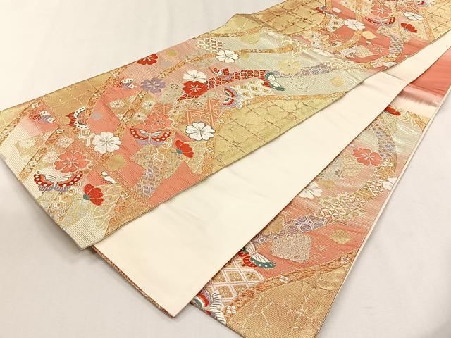平和屋着物◎西陣の名門織元 いづくら謹製 六通柄袋帯 花蝶文 金糸 正絹 逸品 CABH7525yk