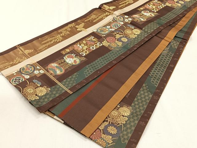 平和屋着物◎六通柄袋帯 唐織 名錦遺芳 金糸 正絹 逸品 CABH7530yk