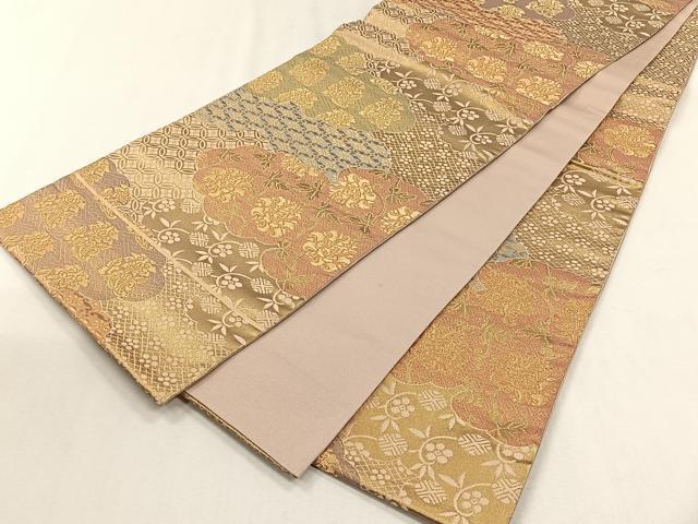 平和屋着物◎六通柄袋帯 雲重ね花文 金糸 正絹 逸品 CABH7532yk