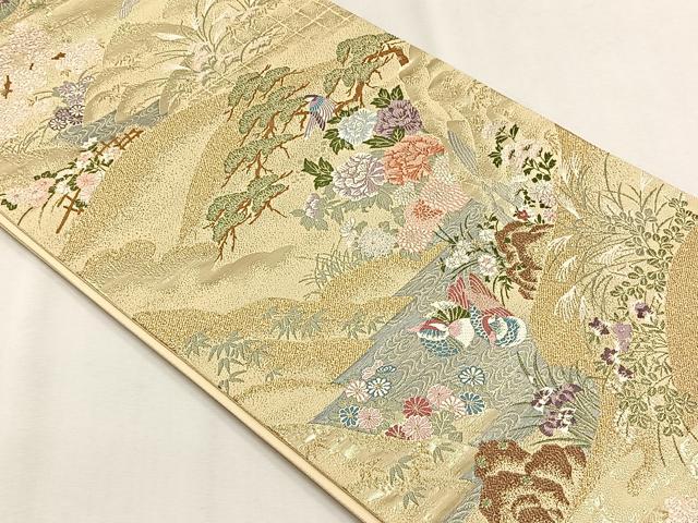平和屋着物◎六通柄袋帯 休み鳥草花文 金銀糸 正絹 逸品 CABH7534yk