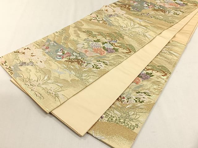 平和屋着物◎六通柄袋帯 休み鳥草花文 金銀糸 正絹 逸品 CABH7534yk