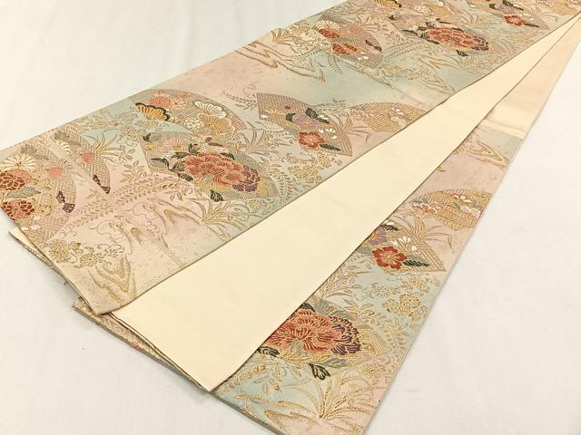 平和屋着物◎六通柄袋帯 静風扇面文 金糸 正絹 逸品 CABH7540yk