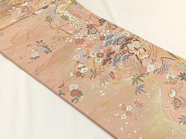 平和屋着物◎六通柄袋帯 唐織 百花小袖紋 金銀糸 正絹 逸品 CABH7543yk