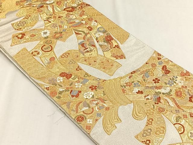 平和屋着物◎六通柄袋帯 唐織 束ね熨斗鳳凰花文 金糸 正絹 逸品 未使用 CABH7545yk