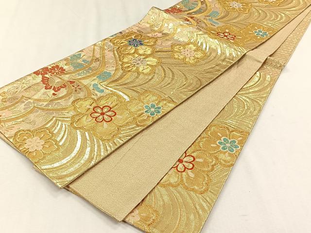 平和屋着物◎六通柄袋帯 花蝶紋 金糸 正絹 逸品 CABH7546yk
