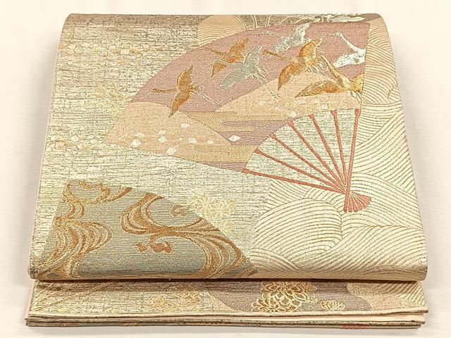 平和屋着物◎六通柄袋帯 光琳末広 金銀糸 正絹 逸品 CABH7548yk