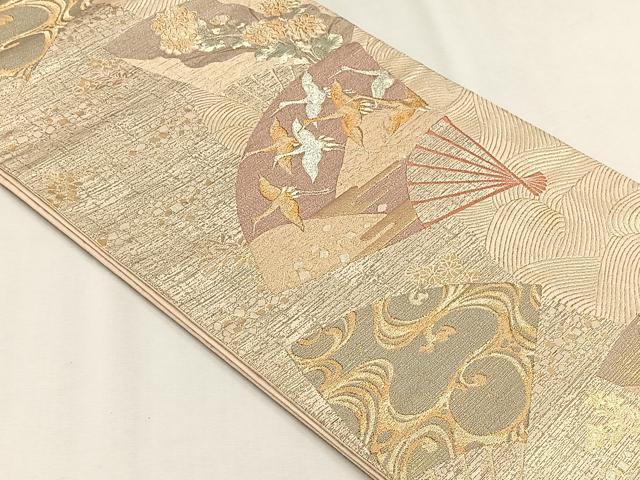 平和屋着物◎六通柄袋帯 光琳末広 金銀糸 正絹 逸品 CABH7548yk