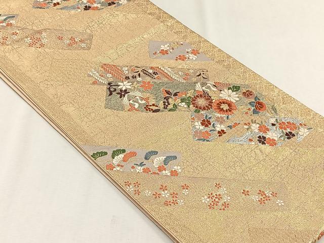 平和屋着物◎六通柄袋帯 唐織 短冊向かい鳥花文 金銀糸 正絹 逸品 CABH7549yk