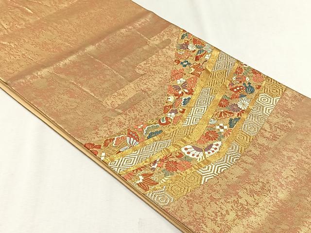 平和屋着物◎太鼓柄袋帯 唐織 花蝶紋 金銀糸 引箔 鈴乃屋扱い 正絹 逸品 CABH7550yk