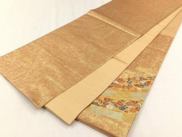平和屋着物◎太鼓柄袋帯 唐織 花蝶紋 金銀糸 引箔 鈴乃屋扱い 正絹 逸品 CABH7550yk