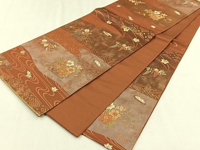 平和屋着物◎六通柄袋帯 花唐草文 金糸 正絹 逸品 CABH7554yk