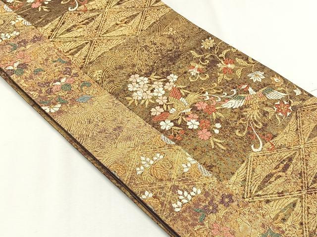 平和屋着物◎六通柄袋帯 唐織 鳳凰花唐草文 金糸 正絹 逸品 CABH7558yk