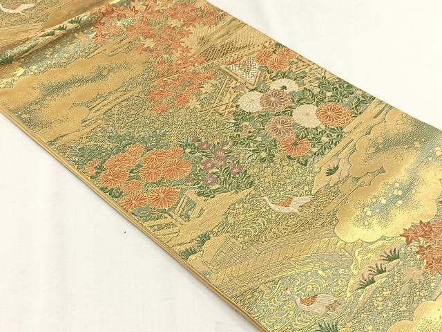 平和屋着物◎六通柄袋帯 風景草花文 金糸 正絹 逸品 CABH7560yk