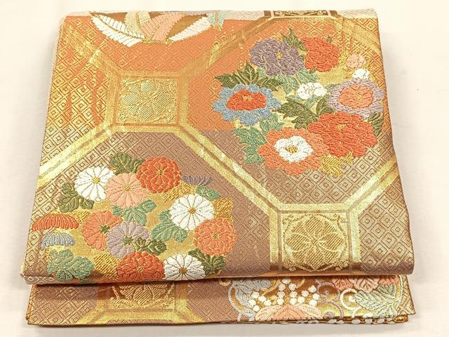平和屋着物◎佐賀錦 六通柄袋帯 唐織 蜀江花文 金糸 正絹 逸品 CABH7561yk