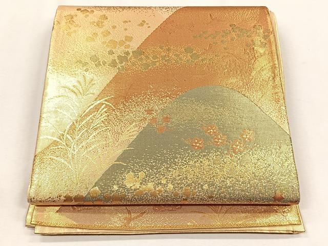 平和屋着物◎六通柄袋帯 遠山花鳥文 金糸 正絹 逸品 CABH7562yk