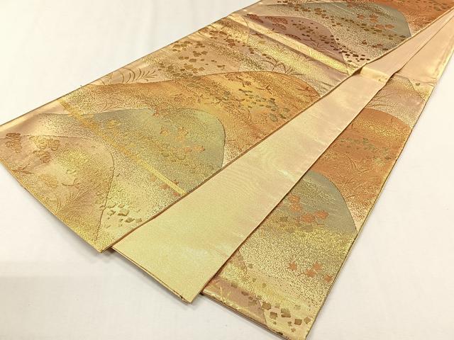 平和屋着物◎六通柄袋帯 遠山花鳥文 金糸 正絹 逸品 CABH7562yk