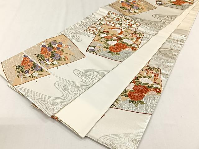 平和屋着物◎六通柄袋帯 唐織 小倉錦 銀糸 正絹 逸品 CABH7563yk