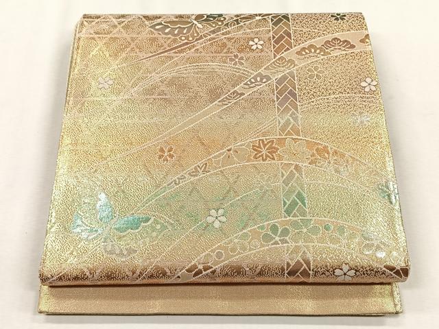 平和屋着物◎佐賀錦 全通柄袋帯 花蝶文 金銀糸 正絹 逸品 CABH7564yk