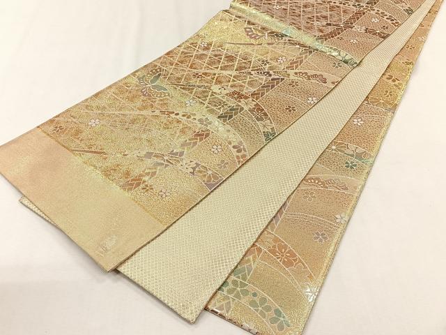 平和屋着物◎佐賀錦 全通柄袋帯 花蝶文 金銀糸 正絹 逸品 CABH7564yk