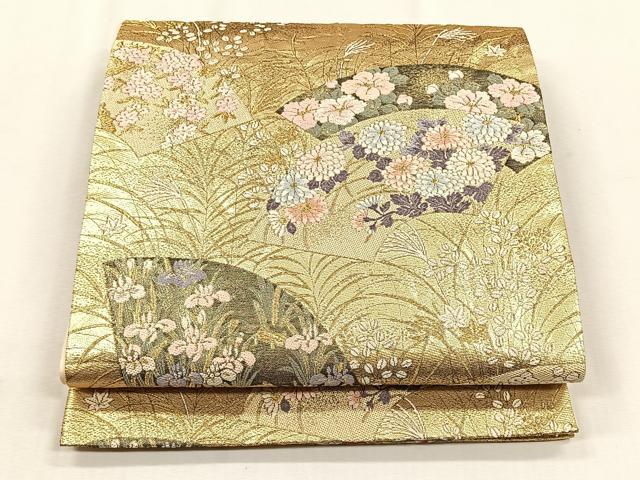 平和屋着物◎六通柄袋帯 唐織 花がたり 金糸 正絹 逸品 CABH7567yk